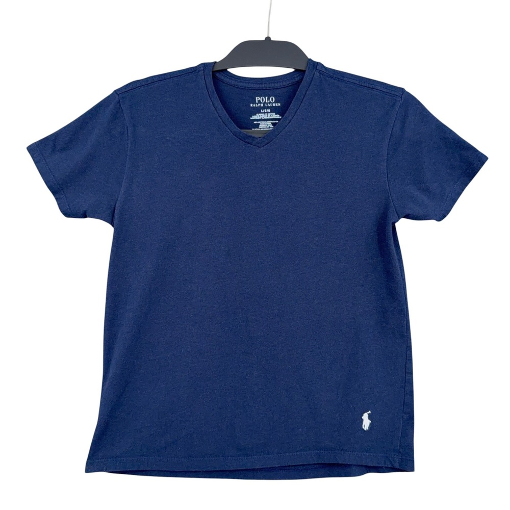 Polo Ralph Lauren V-Neck T-Shirt Kids Large Cotton Navy Blue